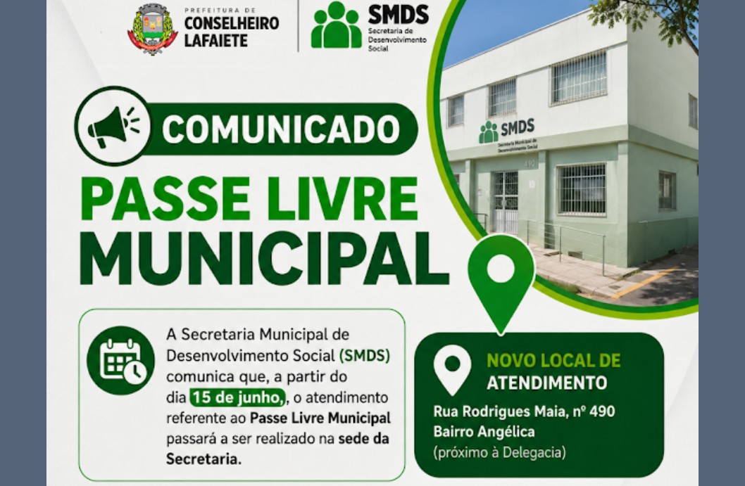 Atendimento do Passe Livre Municipal passa a funcionar em novo endereço a partir de 15 de junho